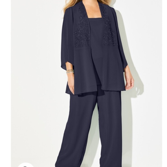Catherines Navy Masquerade Beaded Pant Set - Picture 1 of 10